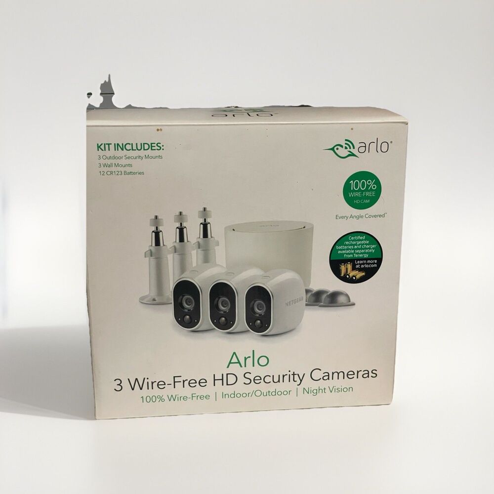 Netgear Arlo VMC 3030 Wire-Free Camera 3 HD Cameras 3 Mag mounts 4batts READ